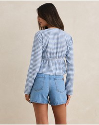 Rhythm - Lola Check Tie Front Long Sleeve Top