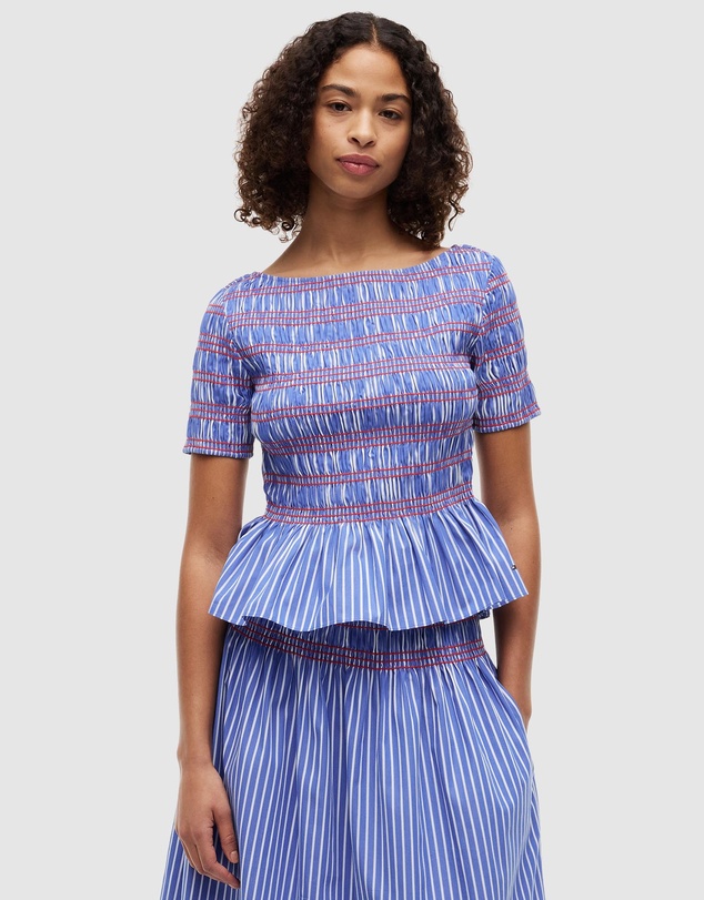 Tommy Hilfiger - Smock Stripe Ruffle Boat Neck Top