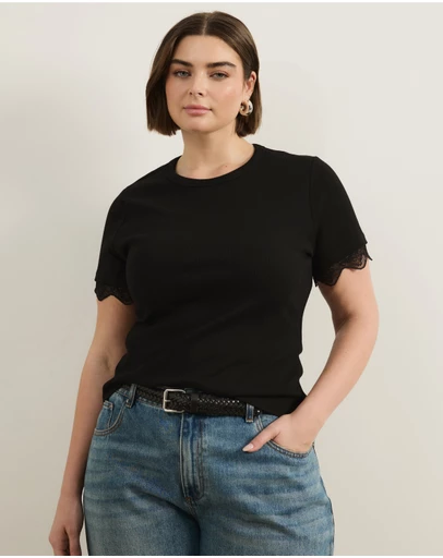 Atmos&Here Curvy - Sienna Short Sleeve Lace Jersey T-Shirt