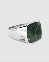Nialaya Jewellery - Men's Silver Signet Ring with Green Jade