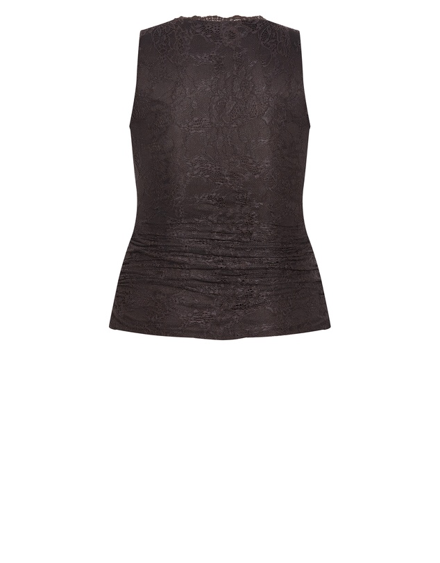 City Chic - Plus size Haze Sleeveless Lace Top - espresso