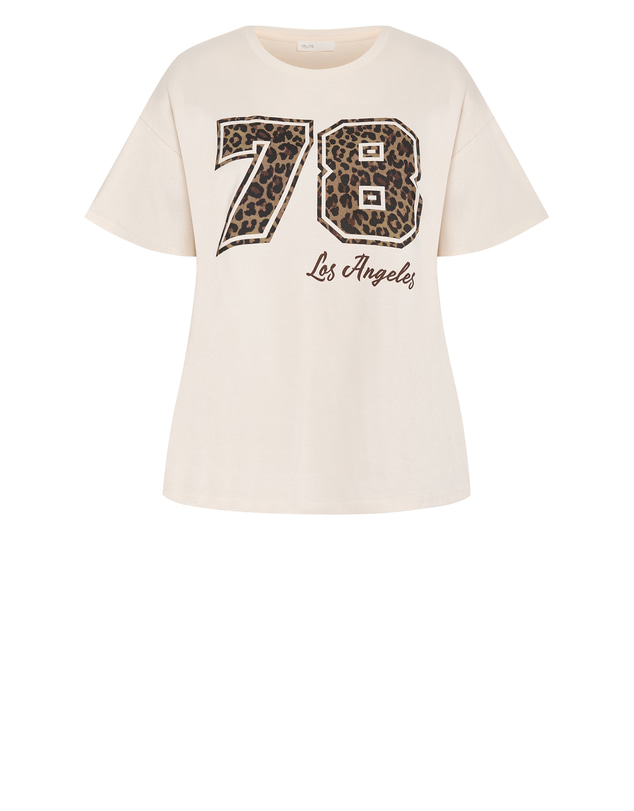 City Chic - Plus size Oversized LA Leopard Print Tee - cream
