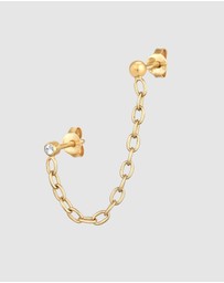 Elli Jewelry - Earrings Stud Chain with Crystal in 925 Sterling Silver Gold Plated