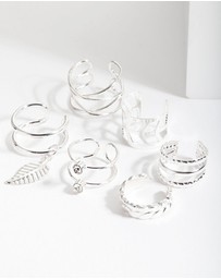 Lovisa - Silver Mixed Leaf Ear Cuff 6-Pack