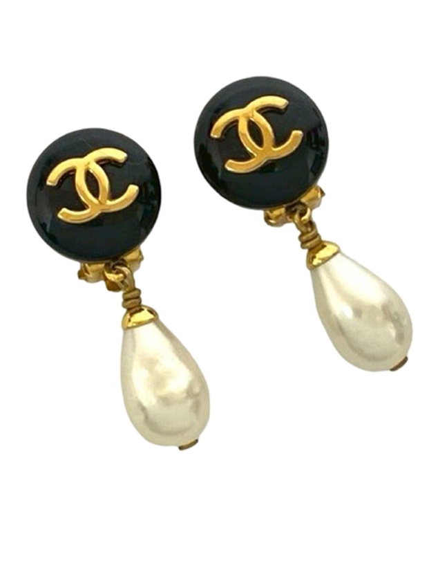 Pre-Loved by Azura Reborn - Pre-Loved CC Gold Plated Resin and Faux Pearl Drop Clip On Earrings