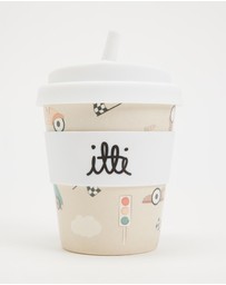 itti bitti - 240ml Reusable Baby Cino Cup With 1 Straw - Zoom Zoom Race Car
