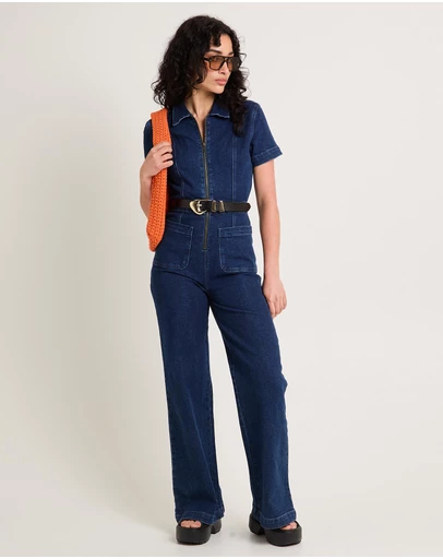 Insight - Nikki Denim Maxi Boiler Suit Mid 90's Blue