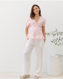 Angel Maternity - Brigitte Maternity Linen Blouse Top - Pink