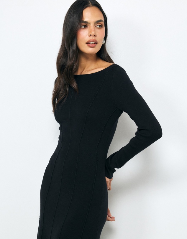 Revibe - Repaired AERE Nori Panelled Knit Midi Dress - AU 12