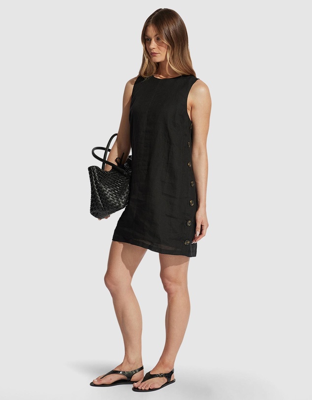 Decjuba - Belle Button Linen Mini Dress
