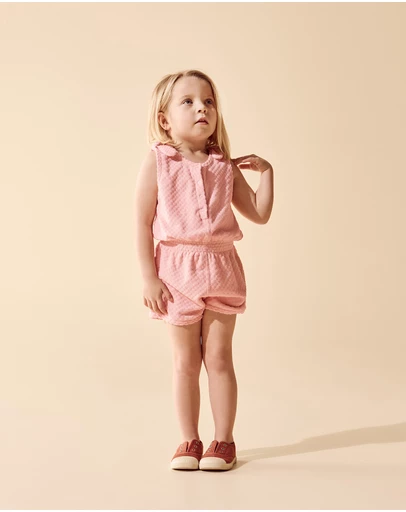 Wilson & Frenchy - Petal Pink Check Organic Terry Playsuit - Babies-Kids