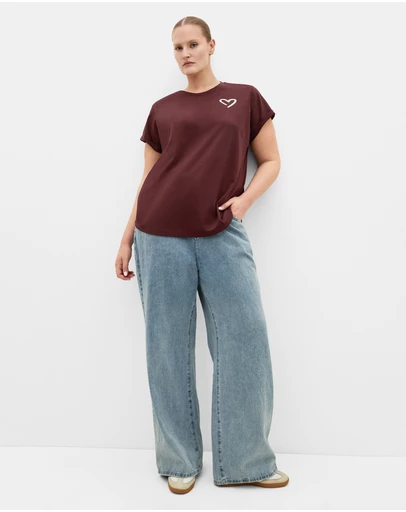 City Chic - Plus size Davina Cotton Tee - choc cherry