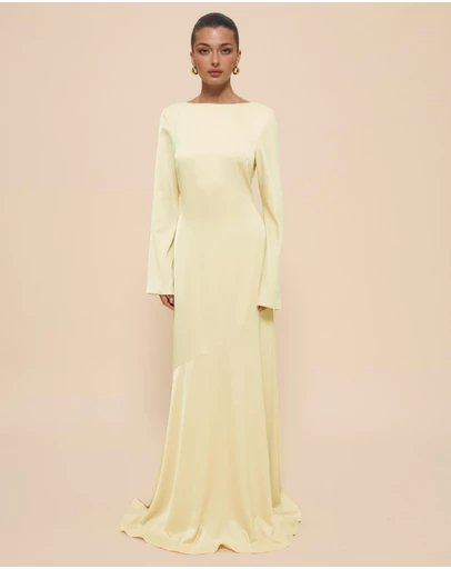 fitted lace wedding dress Ever-Pretty High-Slit Chiffon Bridesmaid Dress with Long Sleeves and Waist Pleating