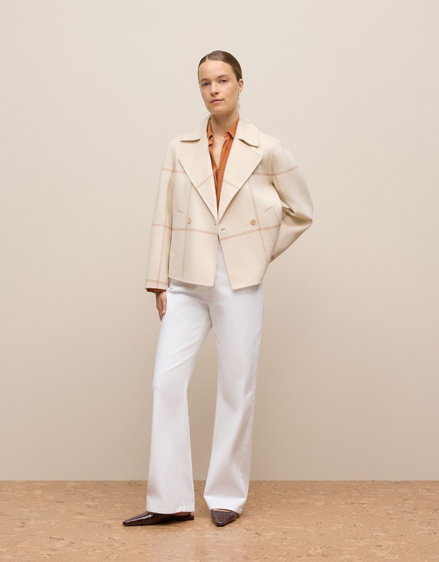 Trenery - Double Faced Wool Check Peacoat in Stone