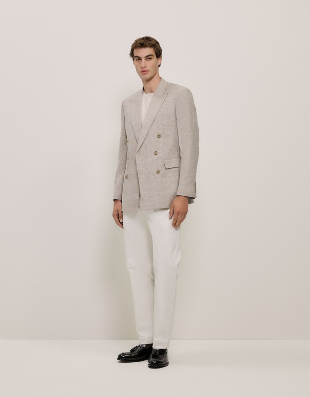 Trenery - Textured Wool Blend Double Breasted Blazer in Putty