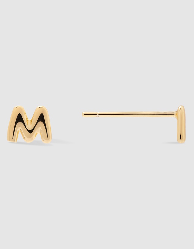 Wanderlust + Co - Alphabet Bubble Gold Stud Earrings - Letter M