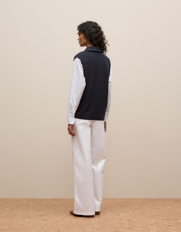 Trenery - Cotton Cashmere Sleeveless Button Neck Knit in Night Sky