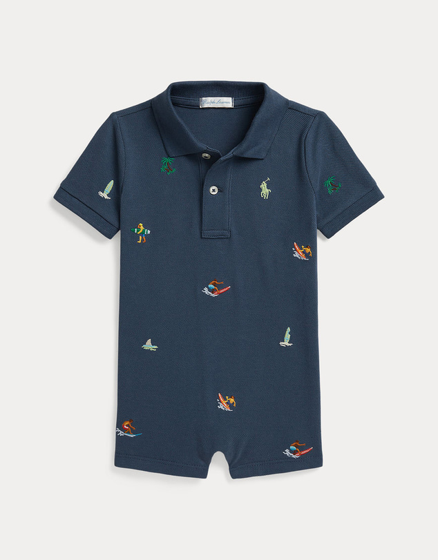 Polo Ralph Lauren - Embroidered Cotton Mesh Polo Shortall - Babies