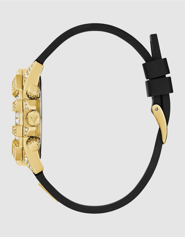 GUESS - ICONIC 40TH Animal 39mm Gold-Tone Case Black Silicone Strap