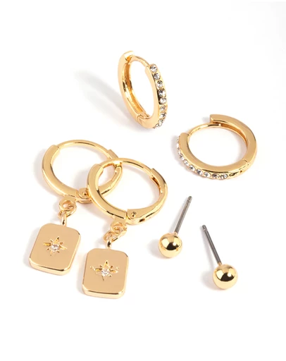 Lovisa - Gold Plated Brass Celestial Earring Stack 6-Pack