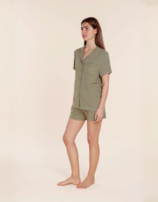Gingerlilly - Lyon Ribbed Short Sleeve Button Up Top