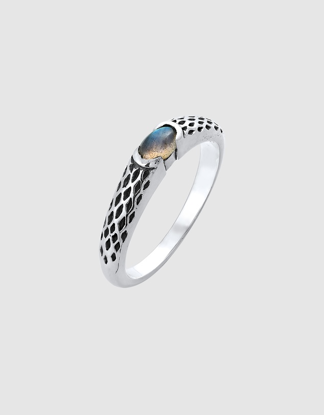 Kuzzoi - ICONIC EXCLUSIVE - Labradorite Band Ring in Oxidised 925 Sterling Silver