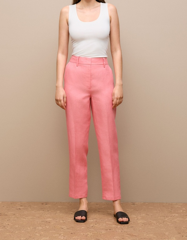 Trenery - Linen Tapered Leg Pant in Pink Peony