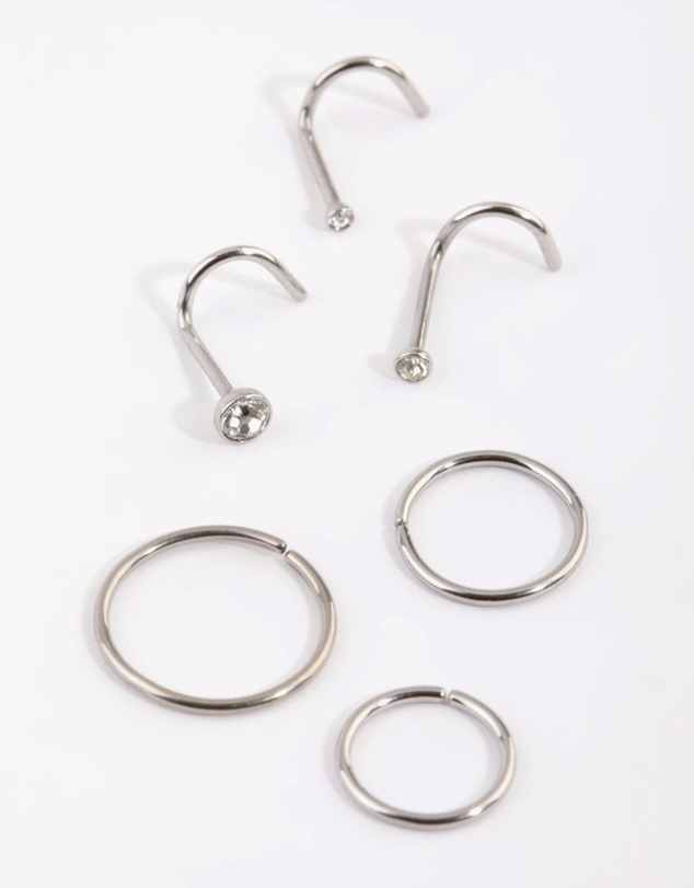 Lovisa - Surgical Steel Diamante Nose Stud 6-Pack