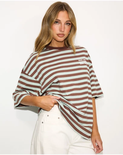 Dazie - Nostalgia Stripe Oversized Graphic Boyfriend Tee