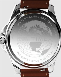 TIMEX - Essex Day & Date 46mm Leather Strap Watch