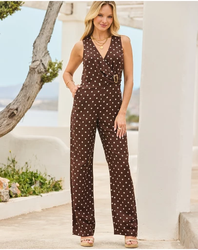Sosandar - Polka Dot Linen Blend Jumpsuit