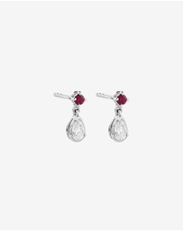 Michael Hill - 0.74 Carat TDW Pear Laboratory-Grown Diamond & Created Ruby Pendant and Earring Gift Set in Silver