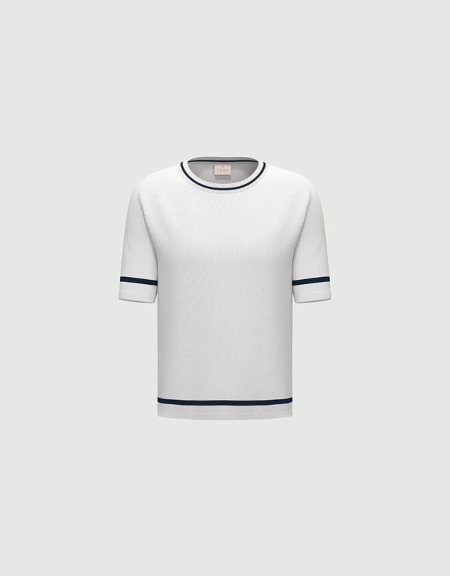 Emme - Navy Trim Viscose Knit Top