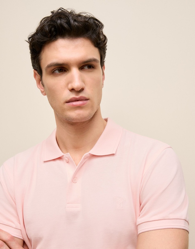 Trenery - Pique Monogram Short Sleeve Polo in Soft Pink