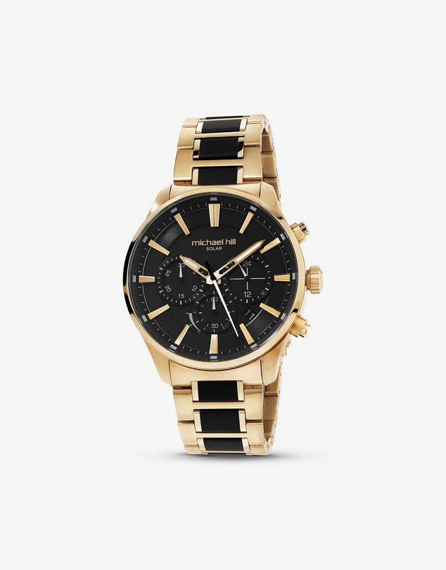 Michael Hill - Solar Powered Men's Watch with Gold and Black Tone in Stainless Steel