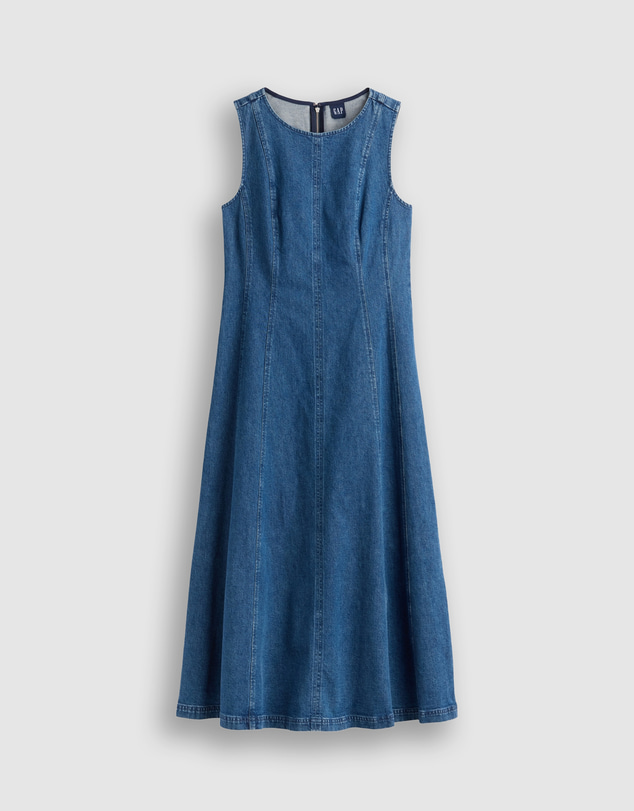 GAP - Sleeveless Seamed Denim Maxi Dress