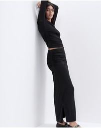 UNISON - Ruched Mesh Maxi Skirt