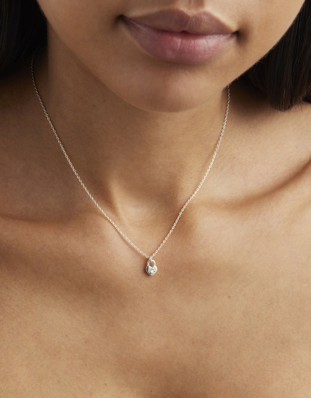 By Charlotte - Crystal Lotus Heart Padlock Necklace