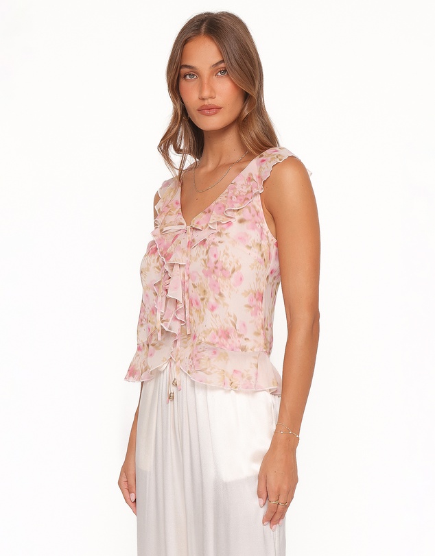 Petal & Pup - Ismena Tie Front Top - Blurred Pink Floral