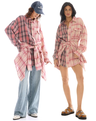 THE TALES - Tied Up Pre Styled Flannel Shirt Dress