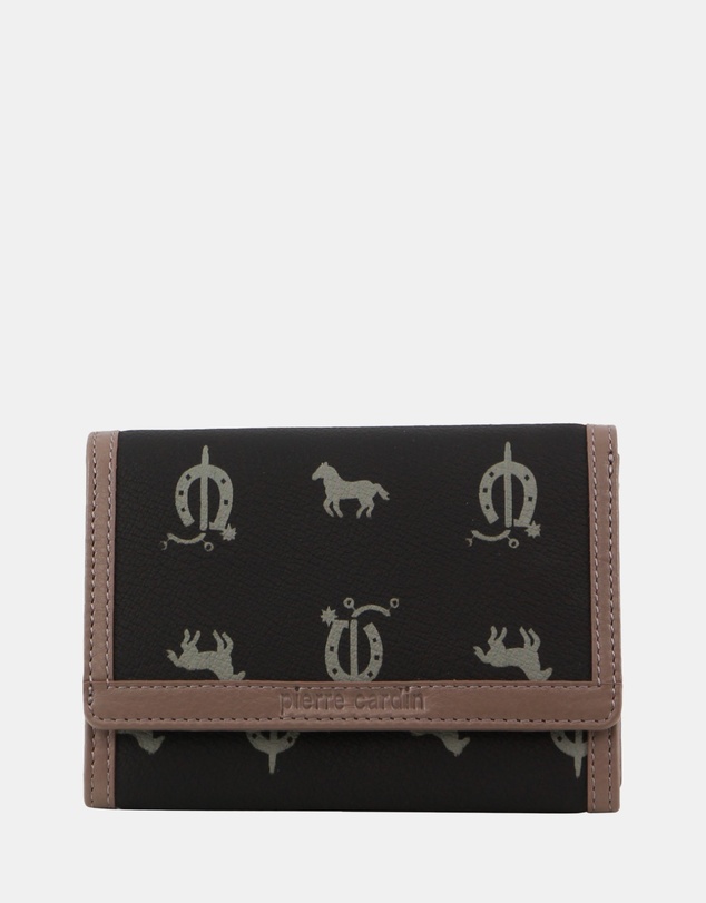 Pierre Cardin - Pierre Cardin Canvas Print/Leather Trim Bi-Fold Flap Wallet