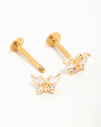 Lovisa - Gold Plated Surgical Steel Cubic Zirconia Butterfly Flat Back Earrings