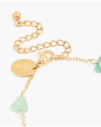 Lovisa - Waterproof Gold-Plated Stainless Steel Pearl & Green Semi Precious Stone Chip Bracelet