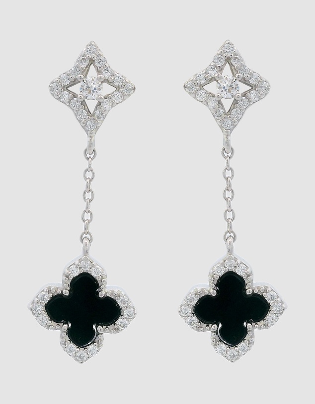 Georgini - GEORGINI MIDNIGHT VELVET BLACK AGATE FAIRWATER DROP EARRINGS SILVER