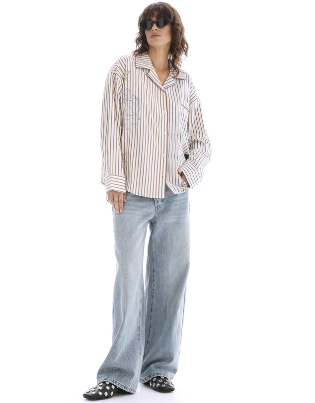 THE TALES - Half n Half Illustrated Muse Stripe Shirt