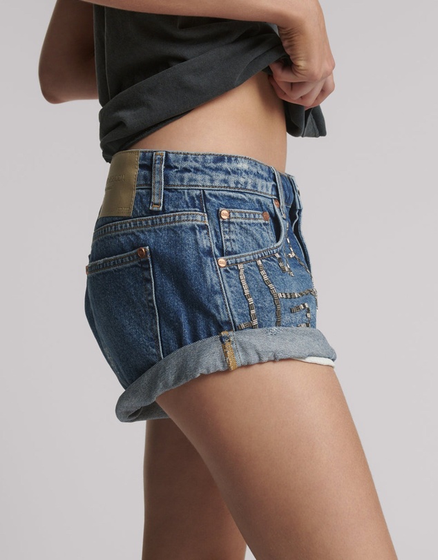 ONE TEASPOON - Bandits Low Waist Embellished Denim Shorts - Blue Thunder
