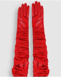 High Heel Jungle - Ariana Ruched Mesh Opera Glove - Red