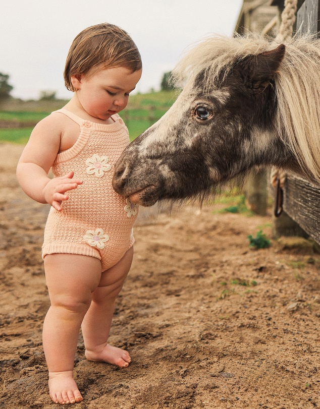 Kynd Baby - Crochet Romper in Blooms