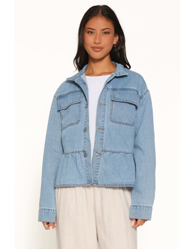 Petal & Pup - Darna Peplum Denim Jacket - Medium Wash