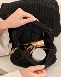 Sky Gazer - Luxe Quilted Make-Up & Toiletry Bag Set (Jet Black)